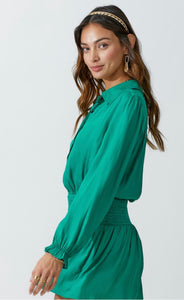 Smocked waist romper in Emerald